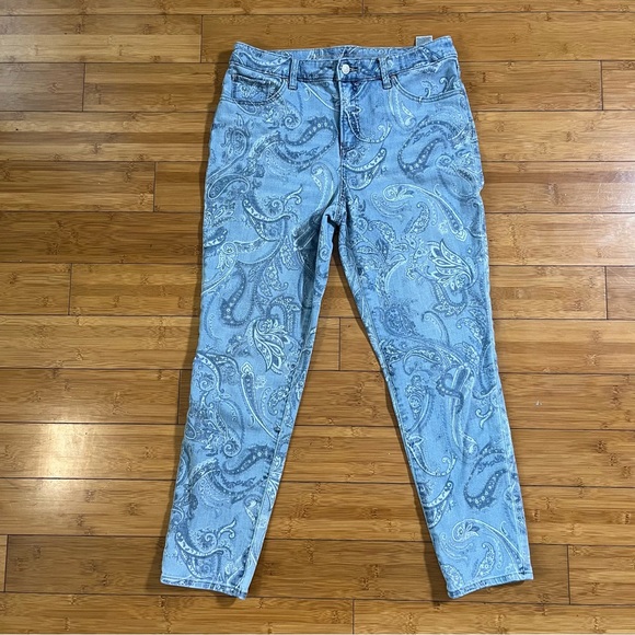 Chico's Denim - Chico's Light Blue Bandana Paisley Ankle Stretch Skinny Jeans Coastal Cowgirl
